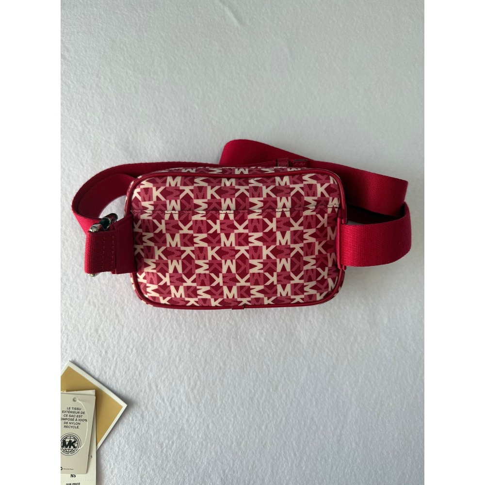 Michael Kors Khai Dark Raspberry Belt sling bag MK Monogram Nylon Waist Pack - Picture 2 of 5